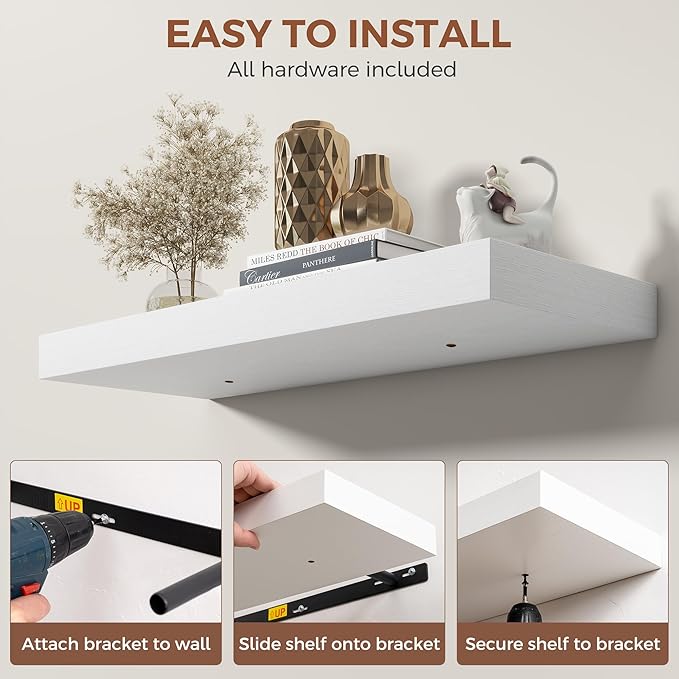 Dreamland White Floating Shelves 36 Inch Long, 8 Inch Deep Floating Shelves