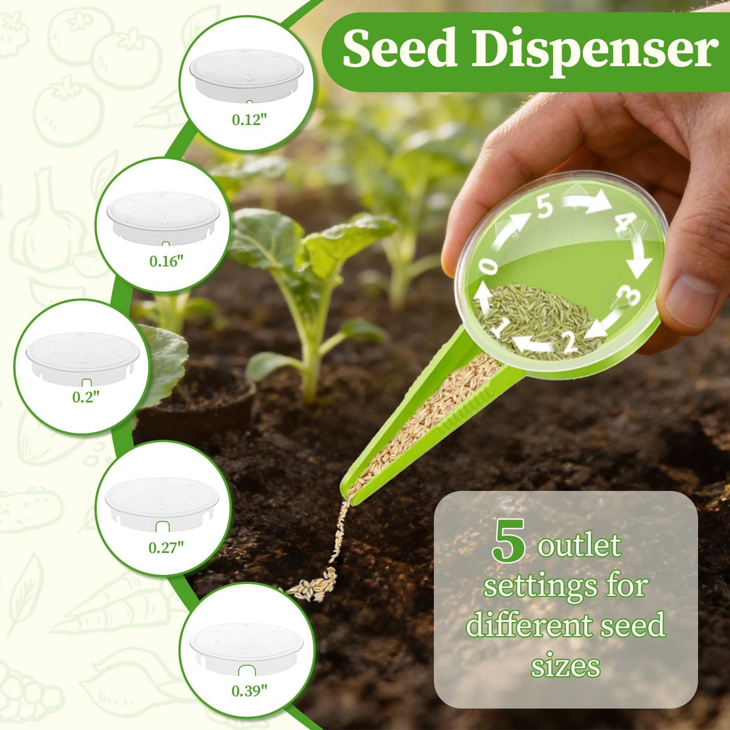 DRAINJH Mini Seed Spreader, 19 Pcs Seed Planter Tool Dispenser for Small Seeds, Hand Seeder Spreader with Plant Labels, Ergonomic Plastic Dibber Garden Tool and Gloves for Lawns