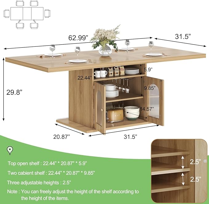 HSH Dining Table for 4–6, 63 Inch Wood Farmhouse Kitchen Table