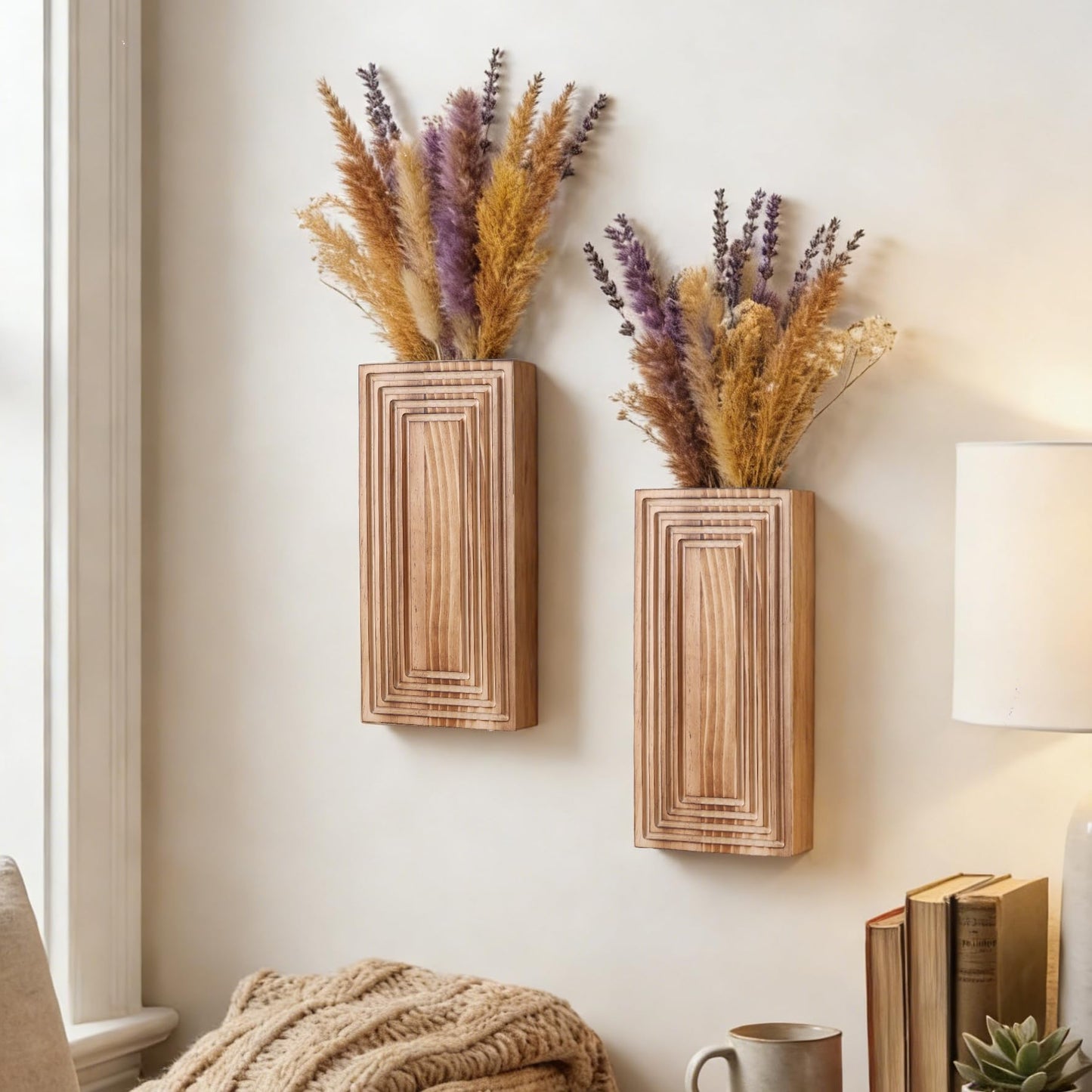 FancyPlus Wooden Wall Planter Vase,2 Pack Hanging Planter for Indoor Fake Plants Modern Boho Farmhouse Wall Art Decor for Home Indoor Kitchen Modern Farmhouse Bathroom Living Room Dining Room(Brown)