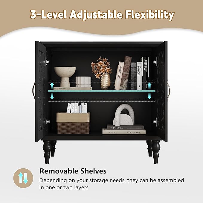 ARTPOWER Accent Cabinet with 2 Doors, Vintage Carved Wood Storage Cabinet
