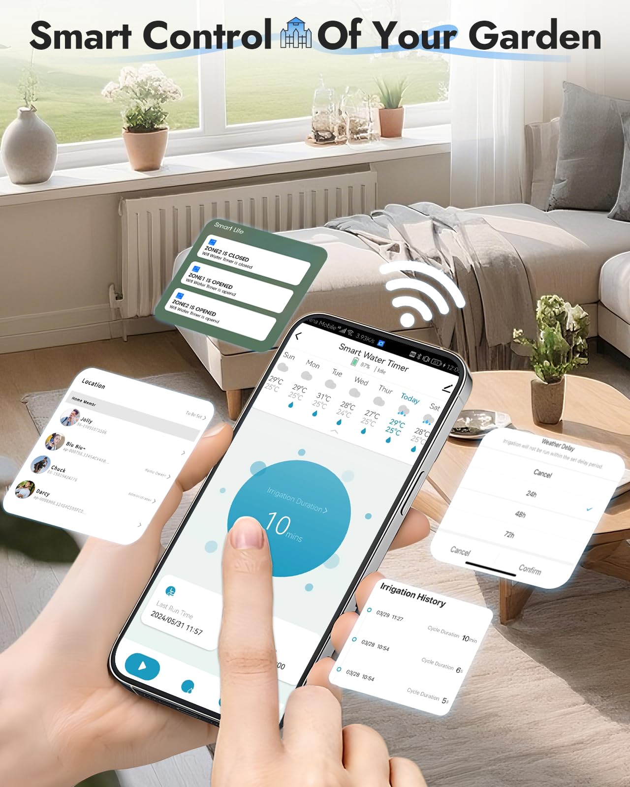 WiFi Water Timer Brass Inlet, 1-Zone Smart Hose Faucet Timer App & Voice Control via 2.4GHz WiFi, Sprinkler Timers w/Auto/Manual/Rain Delay Modes for Garden/Lawn, Works with Alexa & Google Assistant