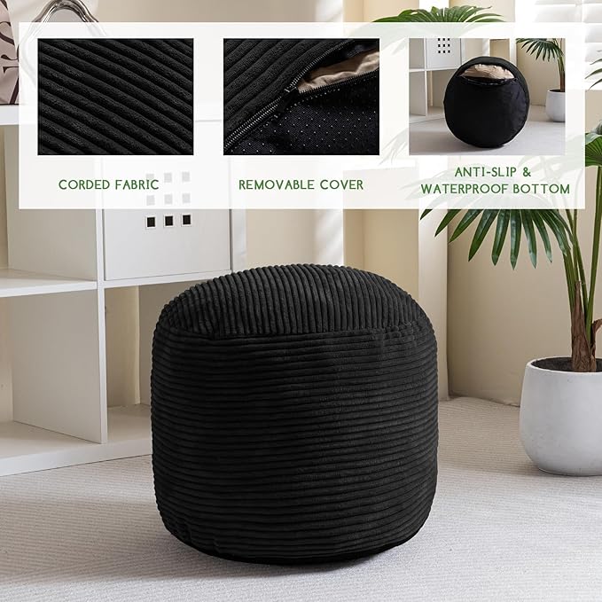 HIGOGOGO Round Stuffed Pouf Ottoman, Corduroy Poufs