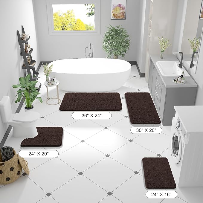 OLANLY Bathroom Runner Rugs 47x24, Extra Soft Absorbent Chenille Bath Rugs, Rubber Backing Quick Dry, Machine Washable Long Bath Mats for Bathroom Floor, Tub and Shower, Home Decor Accessories, Brown