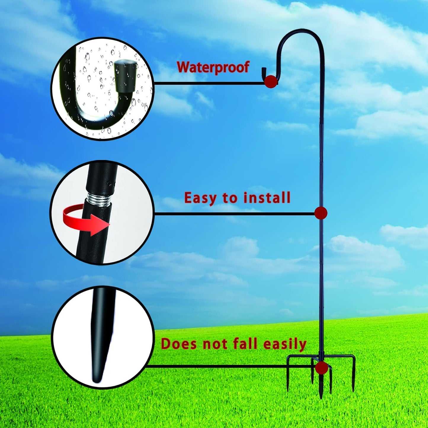 Ottsuls Bird Feeder Pole, 45 INCH Heavy Duty Shepherds Hooks for Outdoor with 5 Prong Base, Adjustable Stand Hanger for Garden Plant, Hummingbird Feeder, Lantern, Hanging Wedding Decor (1 Pack)