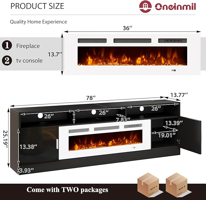 oneinmil 78" Fireplace TV Stand