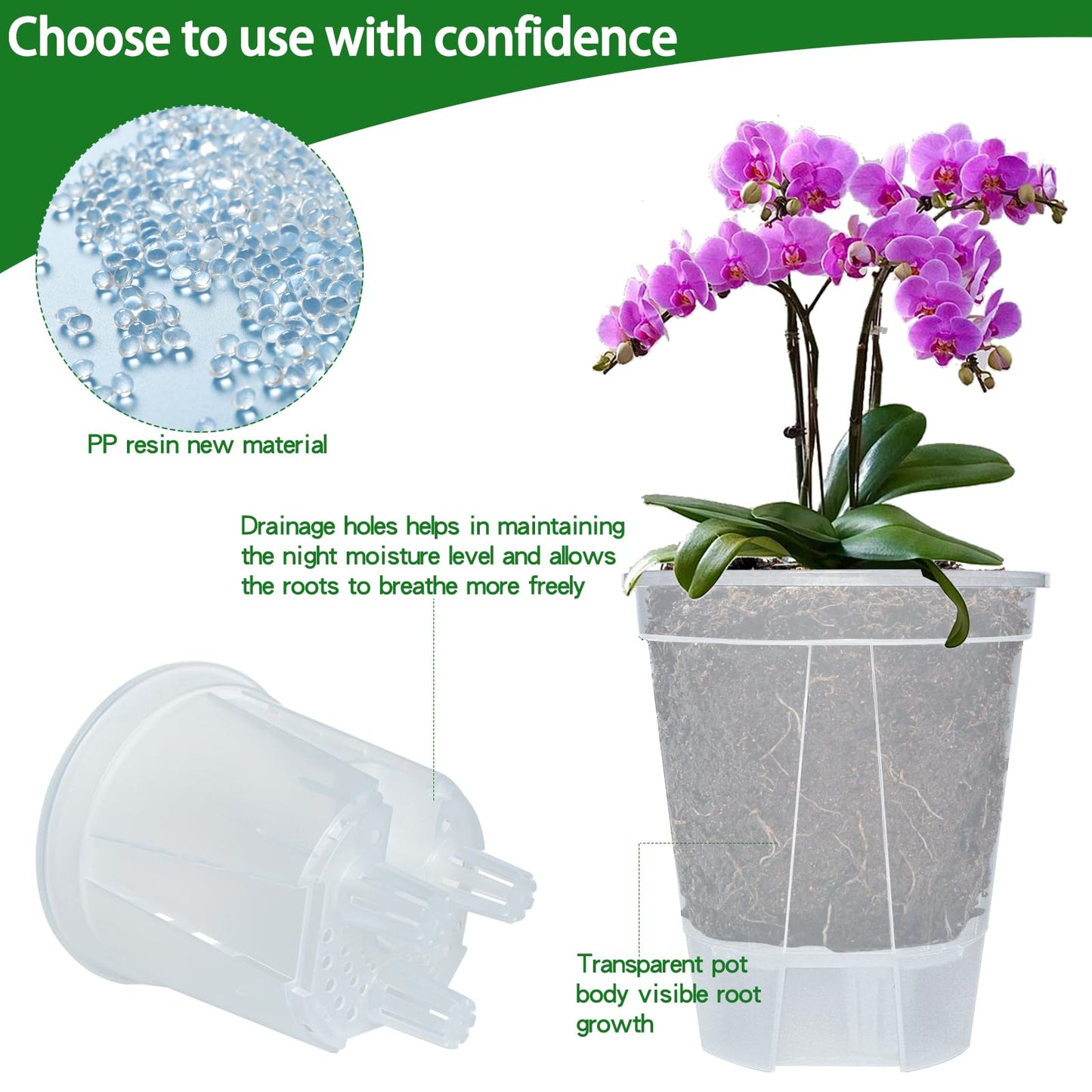 Cdd's Path 6-Pack Bare Root Planter Self Watering Pots Set with Holes for Indoor/Outdoor Plants, 2 Each of 5, 6 and 7 Inch Planter Pot with Watering Hole/Reservoir and Air Pipes, Clear