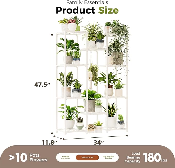 Bamworld White Plant Stand Indoor/Outdoor Ladder Plant Rack, 3 Tiers