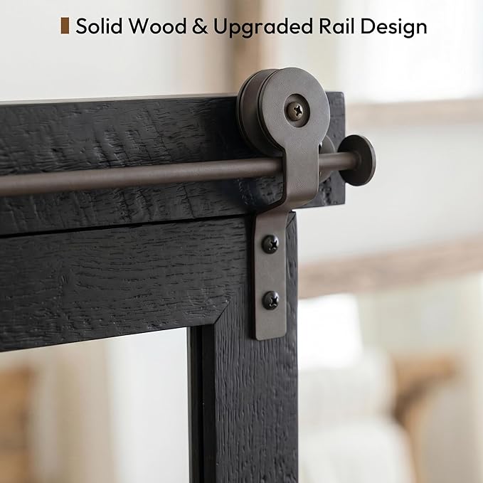 24"x36" Black Barn Door Wall Mirror, Solid Wood Framed Rustic Accent Mirror