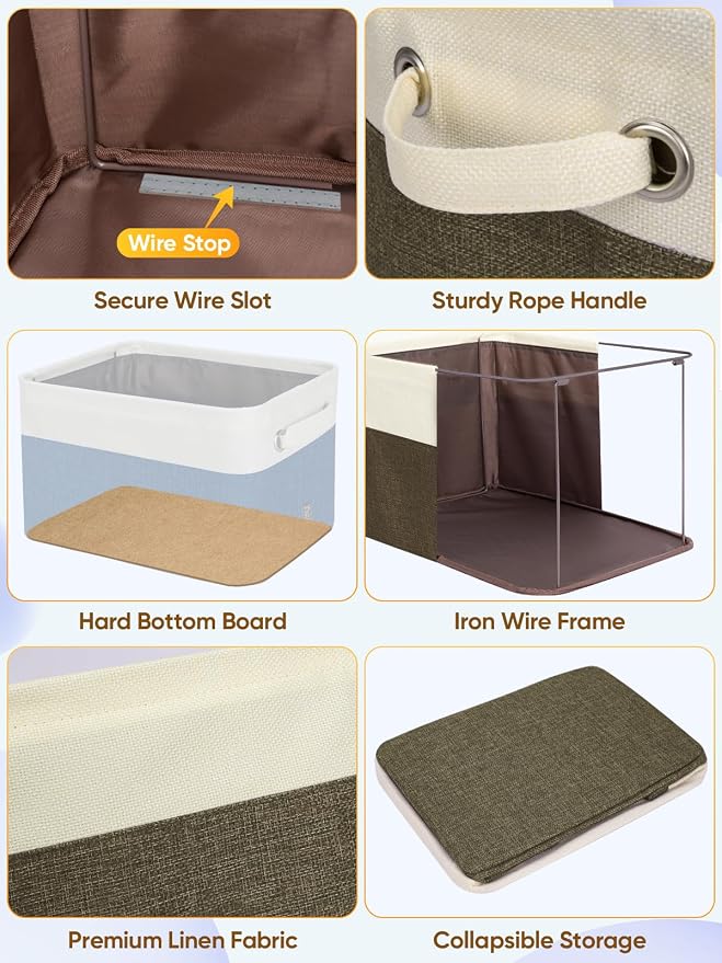 BALEINE 2 Pack Fabric Closet Storage Bins for Shelves, Linen Closet Organizers and Storage, Decorative Baskets for Organizing, Shelf, Clothes, Home, Office (Brown, 17''x13''x10.5'')
