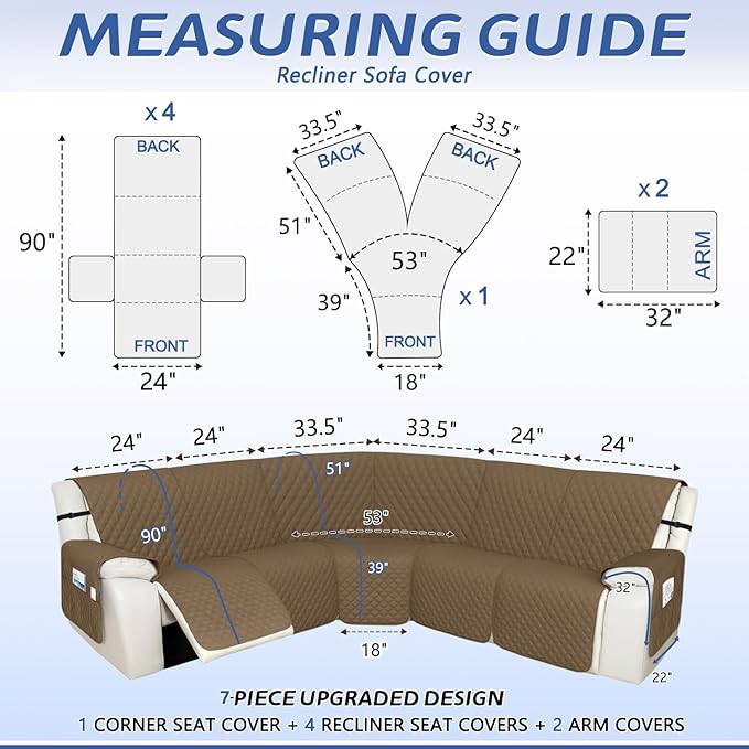 Arfntevss Recliner Sectional Couch Covers 1OO% Waterproof L Shape Sofa Cover