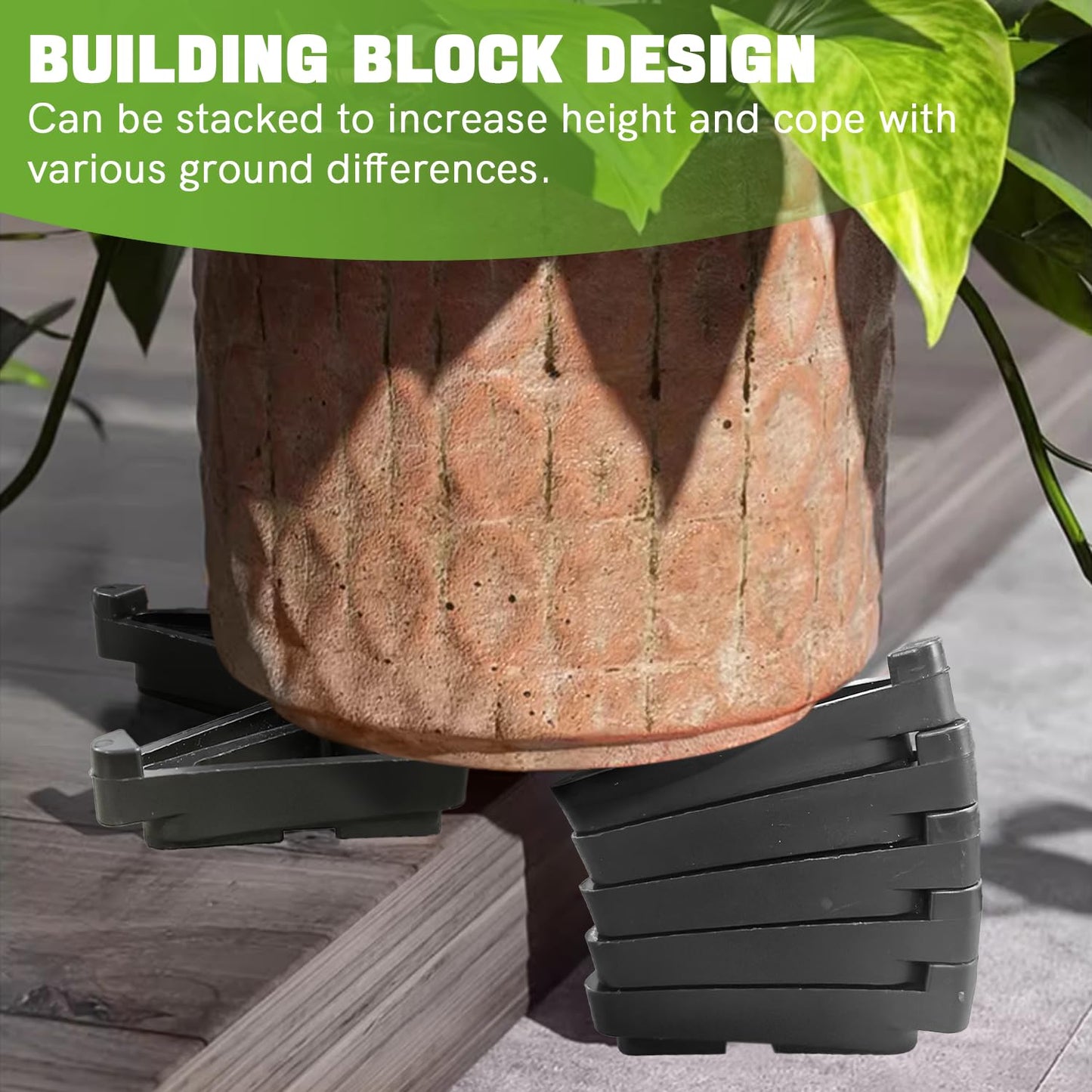 Vorregenweiss 24 PCS Big Pot Feet for Outdoor Planters,Invisible Breathable Pot Stands Toes Lifters for Heavy Outdoor Plants,Stackable Flower Feet Outside,Plant Risers, Black