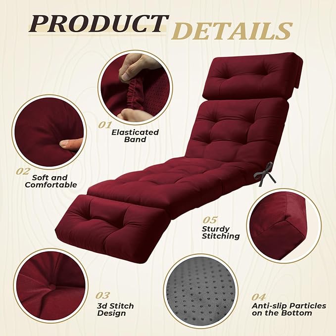 Chaise Lounge Cushion Outdoor, Waterproof Thick Patio Lounge Chair Cushion