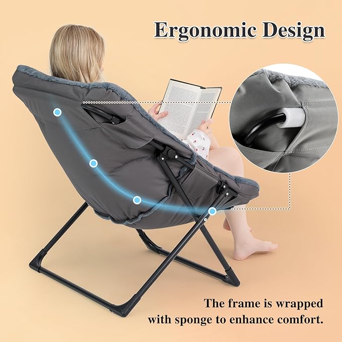 Comfy Saucer Chair for Adults, Soft Faux Fur Bedroom Chair, Accent Dorm Chairs