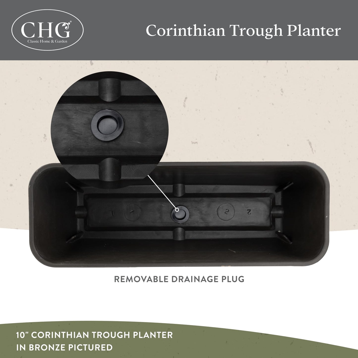 Classic Home and Garden Corinthian Trough Planter 10" Desert Tan