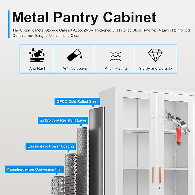 Polup Display Cabinet with Glass Doors, Metal Glass Display Case