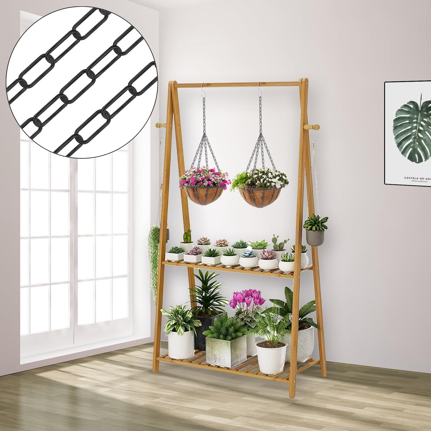 Omytie 12 Ft Heavy Duty Hanging Chain Kit with Connection Locks & Swag Ceiling Hooks for Lighting Fixture, Chandelier, Pendant, Lantern, Swag Lamp, Plant/Flower/Fruit Basket, Bird Feeder (Black)