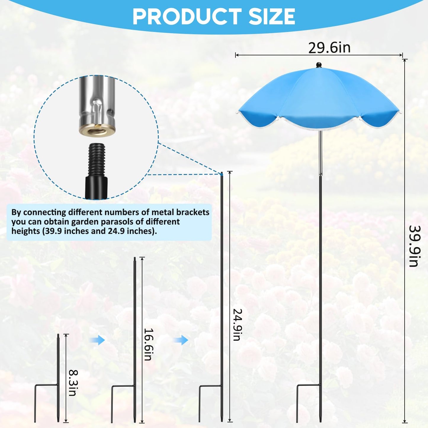 QRRICA 10/9/8/7.5/7 Inch Self Watering Pots and 4 Pack 23.6 Inch Plant Umbrellas for Outdoor Plants