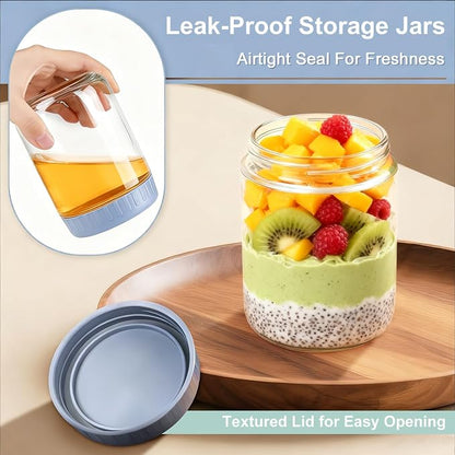 Overnight Oats Containers with Lids, 16oz Wide Mouth Mason Jars with Lids, 3 Pack Glass Jars with Airtight lid for Chia Pudding Yogurt Salad, Meal Prer Oatmeal Jars