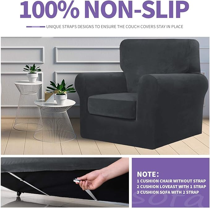 ZNSAYOTX Luxury Velvet Sofa Cover 3 Piece Stretch Loveseat Covers
