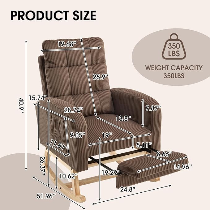 NIOIIKIT Nursery Rocking Chair, Corduroy Upholstered Rocking Chair