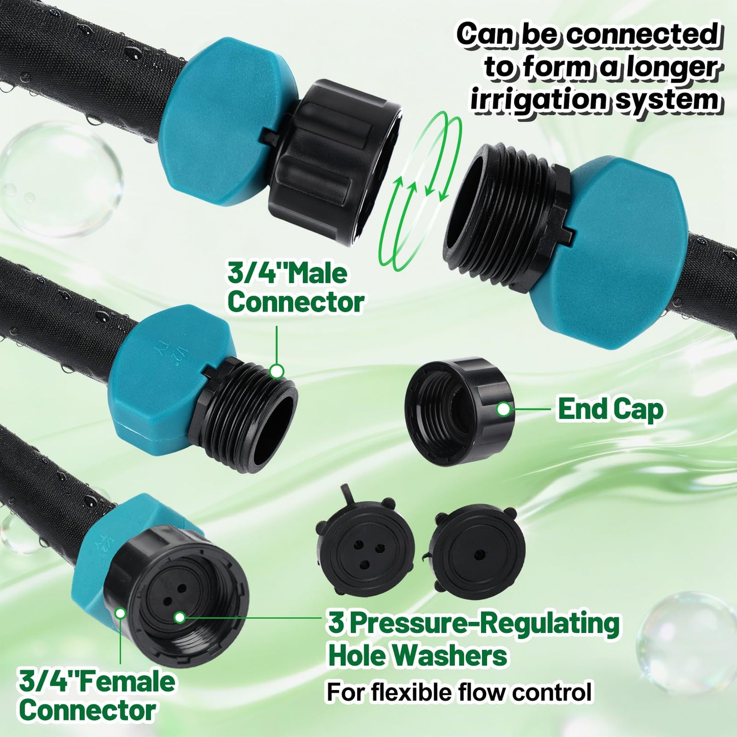 Soaker Hose 50FT for Garden Beds - 3/4" Heavy Duty Double Layer Drip Irrigation Hose, Save 85% Water, Linkable Flat Soaker Hose for Lawn Flower Bed Vegetable Field Effective Watering