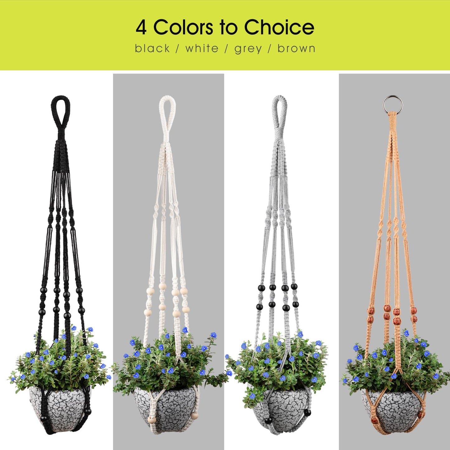 Macrame Plant Hanger for 5 to 10 Inch Plant Pots, Set of 2 Indoor Handmade 35 Inch Woven Rope Hanger Kits with Hooks and Wood Beads, Hanging Planter Basket Holder for Boho Home Decor (Grey, 2 Pack)