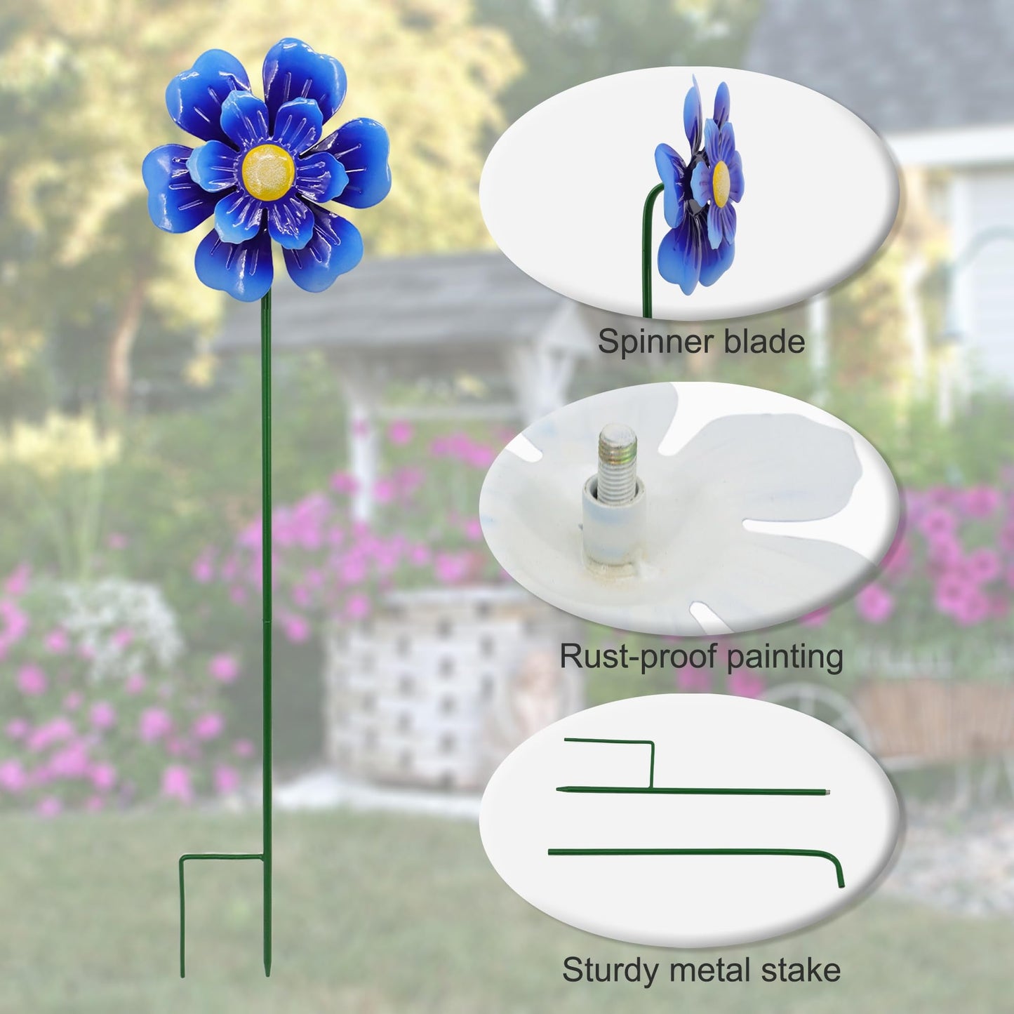 Metal Flower Wind Spinner Garden Lawn Stakes Yard Art, 27 Inch Windmill Outdoor Garden Iron Handicraft Lawn Ornament, Outside Front Porch Patio Yard Decor, 5 Pieces Outdoor Valentines Decoration Gift