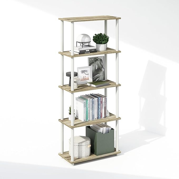 Furinno Turn-N-Tube Book Shelf, 5-Tier Bookshelf, Bookcase
