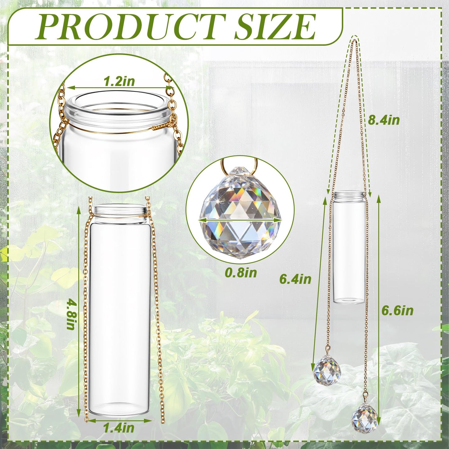 Hushee 6 Pcs Hanging Propagation Stations with Crystal Suncatcher Glass Hanging Wall Planters Indoor Plants Hydroponic Tubes for Plants Flowers Windows Home Decoration