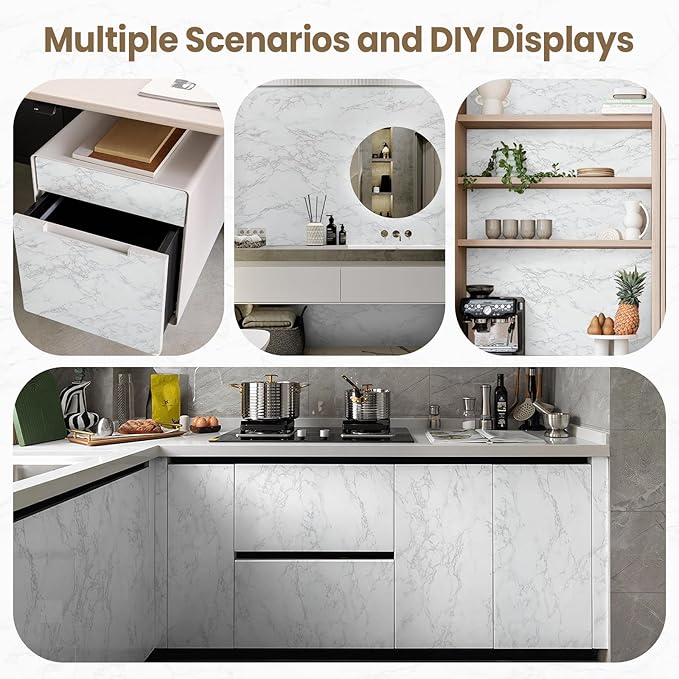 practicalWs Marble Wallpaper Granite White and Gray Wall Paper Roll 47.2" x