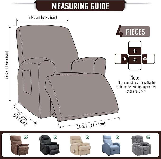 TAOCOCO Recliner Cover 4-Pieces, Recliner Stretch Sofa Slipcover, Recliner