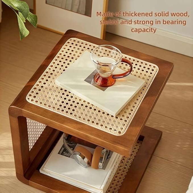 Japanese Style Wood Rattan Stool, Small Space Shoe Bench, Night Stand