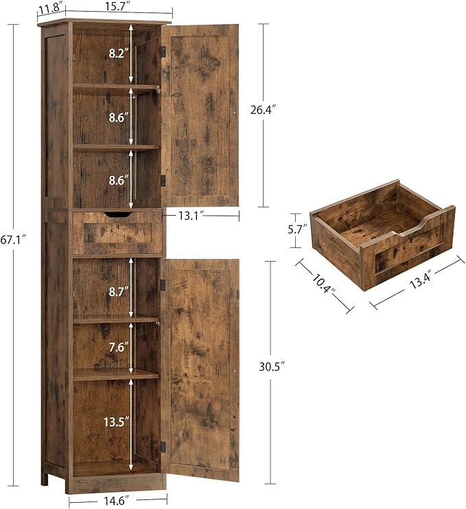 Iwell 67" Tall Storage Cabinet, Bathroom Cabinet