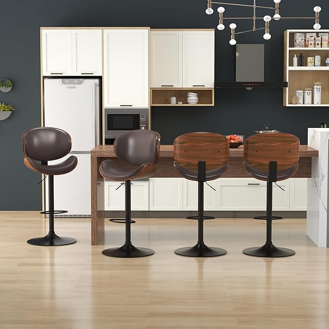 KCC Bar Stools Set of 3, Swivel Adjustable Height Barstools, PU Leather