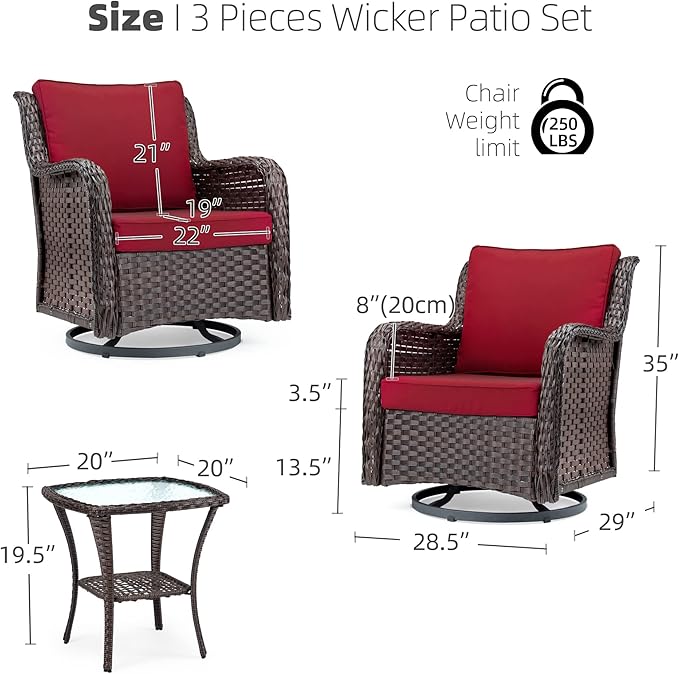 Towallmark Outdoor Swivel Wicker Glider Patio Chairs