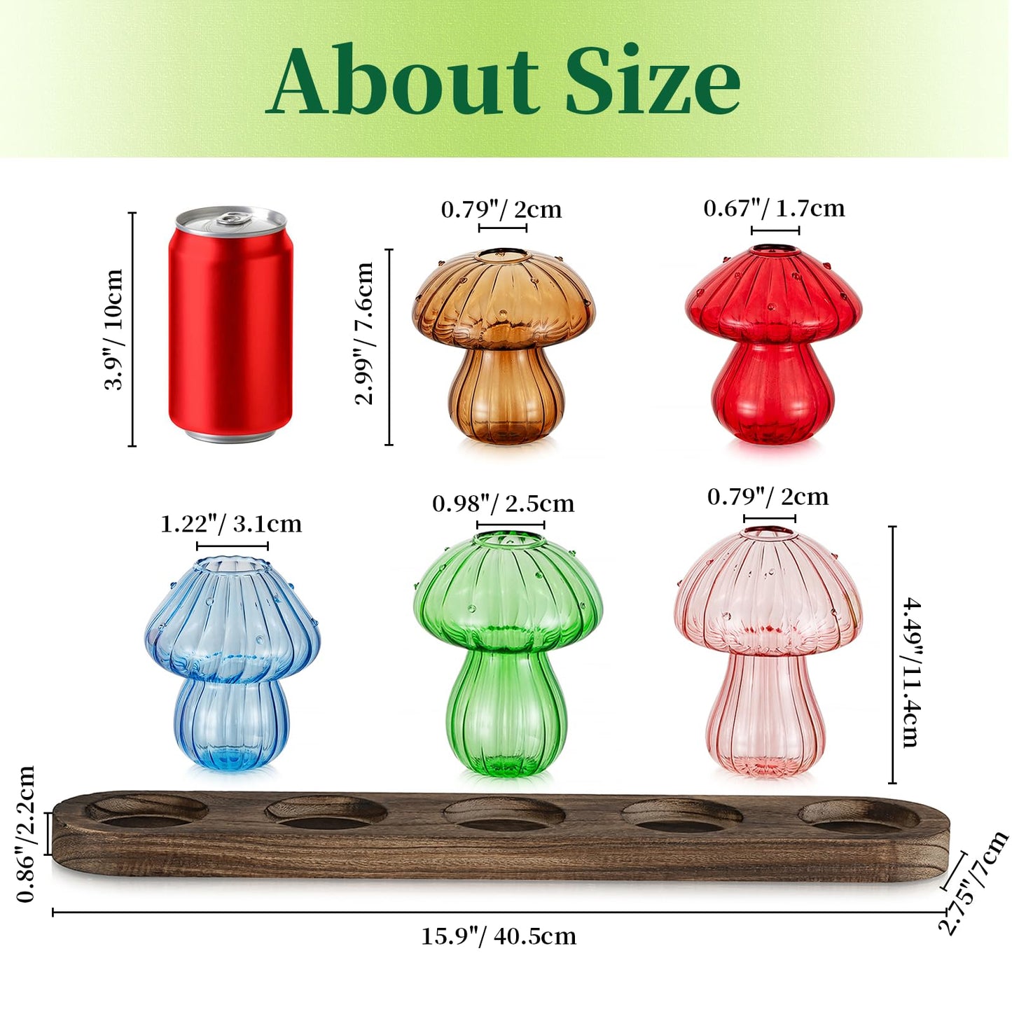 Glass Propagation Station for Plant: Mushroom Planter with Wooden Stand for Home Office Decor - Unique Propagation Jars for Plant Lovers - Set of 5 Hydroponic Mushroom Vases Gift for Mom