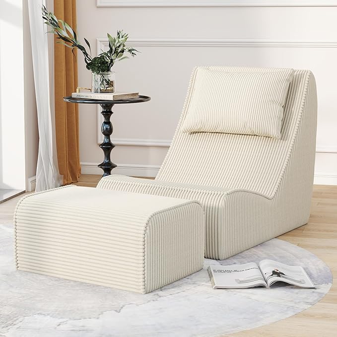 Giant Bean Bag Chair for Adults, Corduroy Chaise Lounge