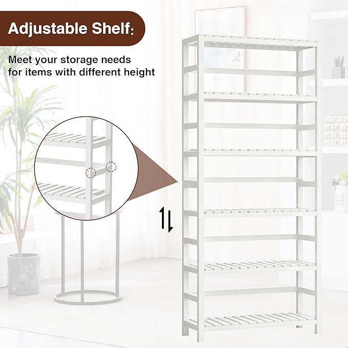 VASMIA 6-Tier Bamboo Shelf, Bamboo Storage Shelving Unit, Tall Bookcase