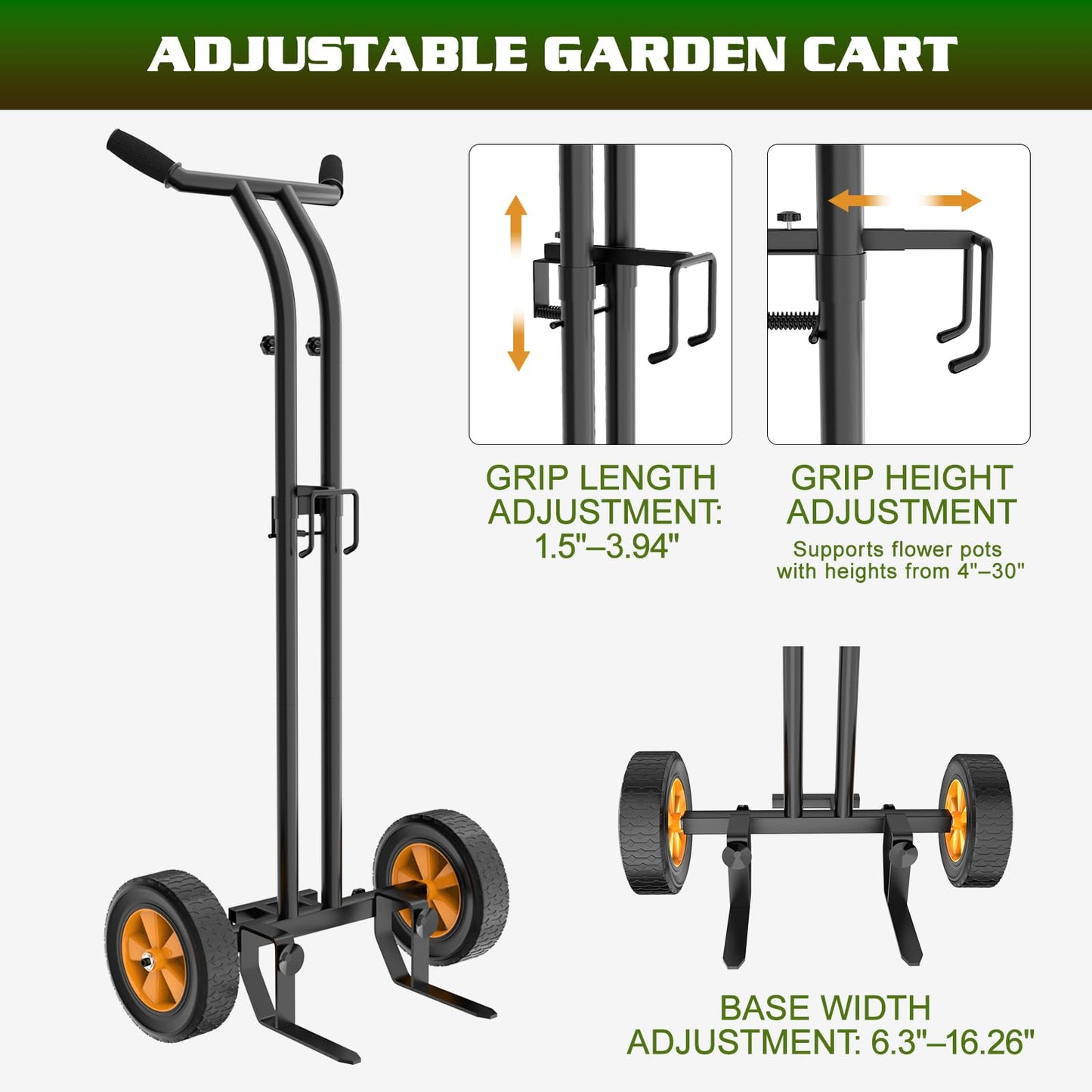 Housolution Plant Caddy with Wheels, Heavy Duty Plant Dolly for Big Pots, Plant Mover with Adjustable Grabbing Arm and Base, Trolley Cart for Seniors, Lawn, Patio, Backyard Gardening