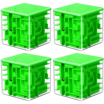 4 Pcs Money Box for Cash Gift Stocking Stuffers Plastic Cash Money Maze Puzzle Box for Adults Christmas Birthday Party Favors (Green)
