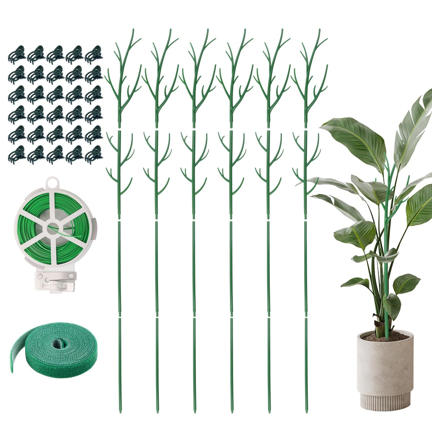 Ruksifg 51 Inch Height Adjustable Plant Sticks Support Tall,Monstera Plant Support Stakes with Extension Poles, Plant Clips, Plant Ties Plant Support for Monstera Plants, Climbing Plants (6 Pack)