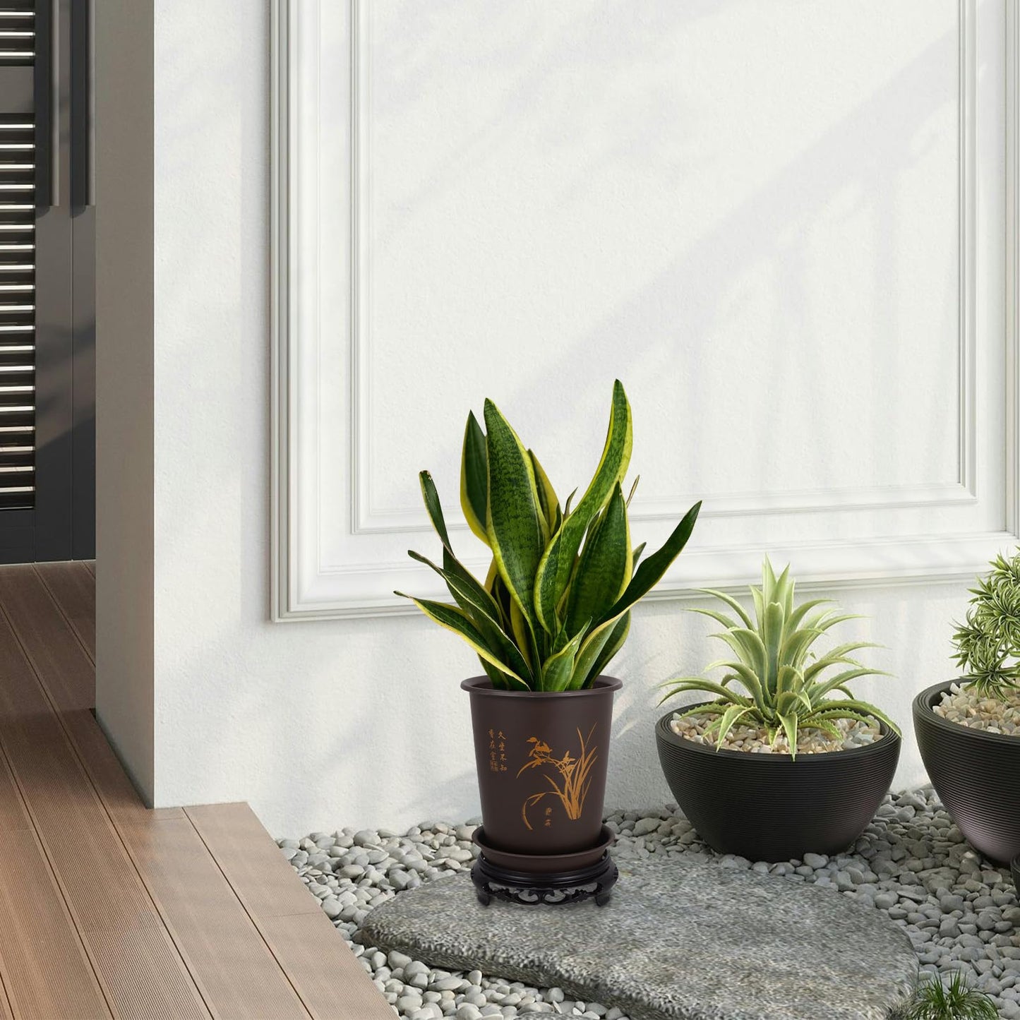 1Set Orchid Flower Pot with Base Rounded Plastic Plant Pots for Use Lightweight and Breathable Design for Plants and Flowers