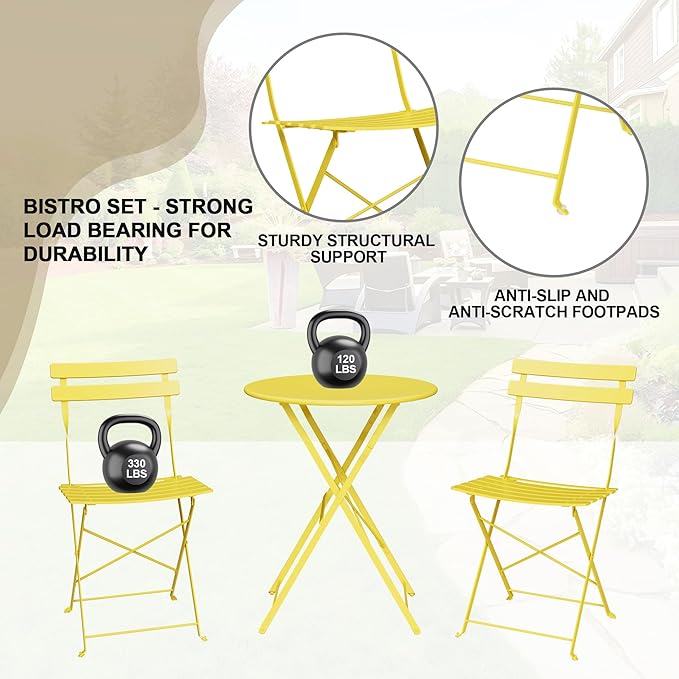 Bistro Table and Chairs Set of 2, 3 Piece Outdoor/Indoor Folding Patio Bistro