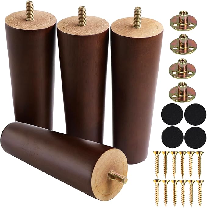 Yaliuliu Brown 8 Inches Furniture Legs Round Solid Wood Sofa Legs Replacement