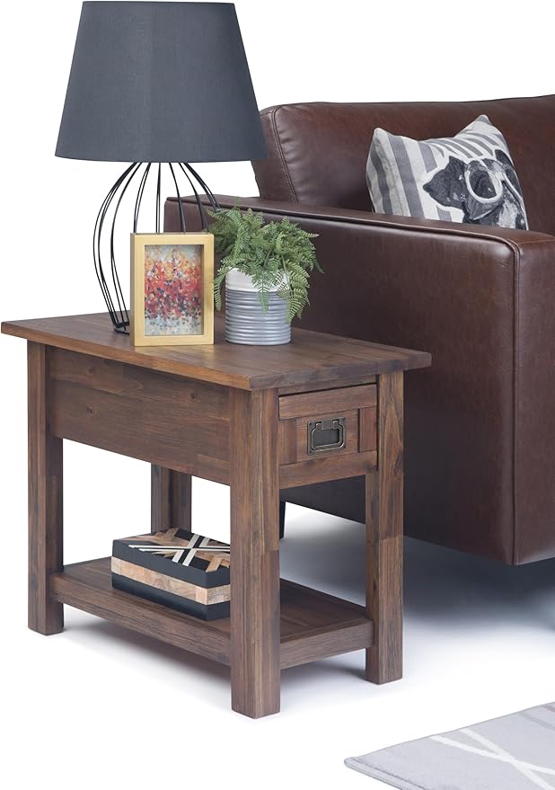 SIMPLIHOME Monroe Narrow Side Table – 14 inch Wide Solid Acacia Wood End Table