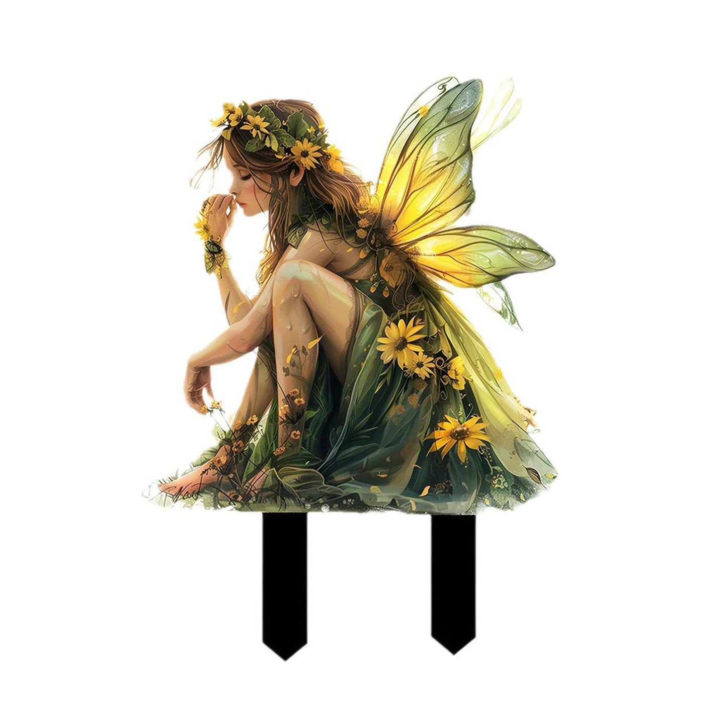 Fairy Garden Stake Decor, 2D Flat Acrylic Fairy Garden Decor Panel, Elf Yard Sign for Outdoor Indoor Yard Lawn Plants Pots, Fairy Yard Accessories (Green Fairy)