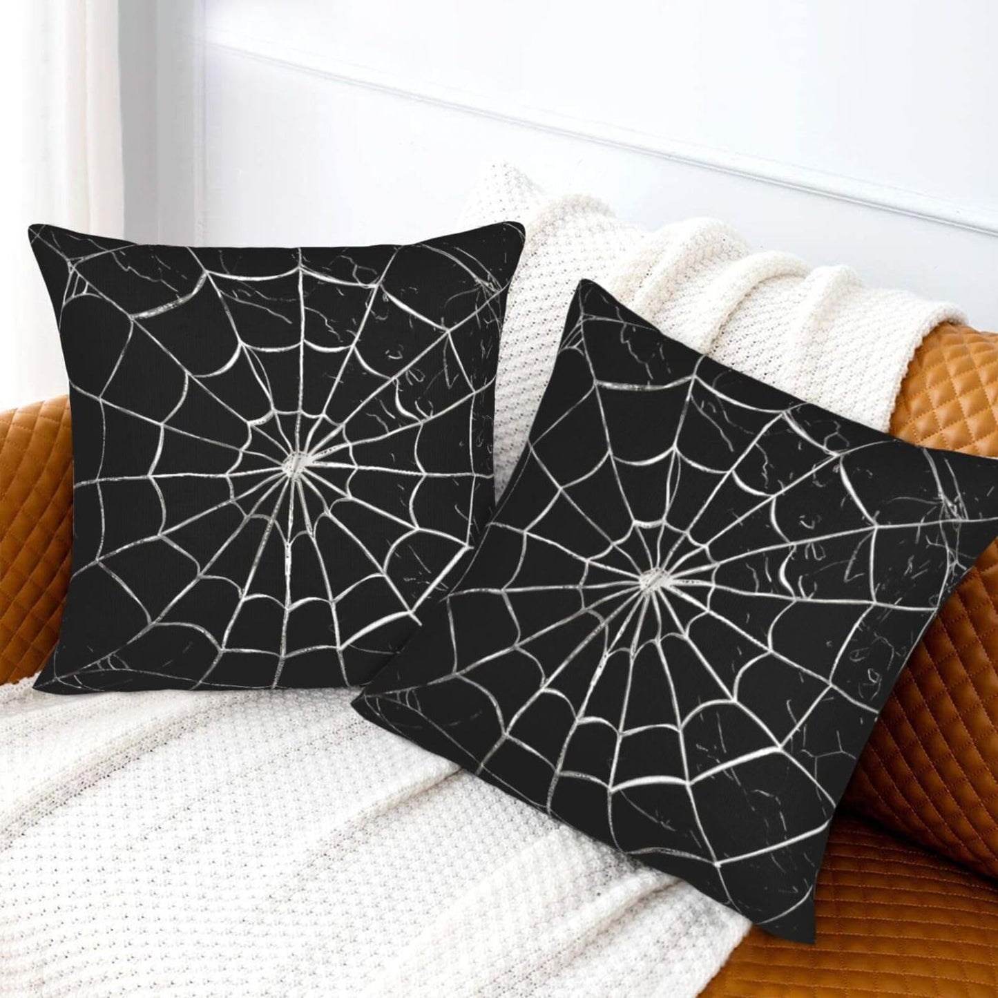 Jbofyee Black and White Spider Web Throw Pillow Cover 18x18 Inch Halloween Spiderweb Decorative Pillow Cases Soft Throw Pillows for Living Room Bedroom Sofa Couch Cushion Cover Set of 2