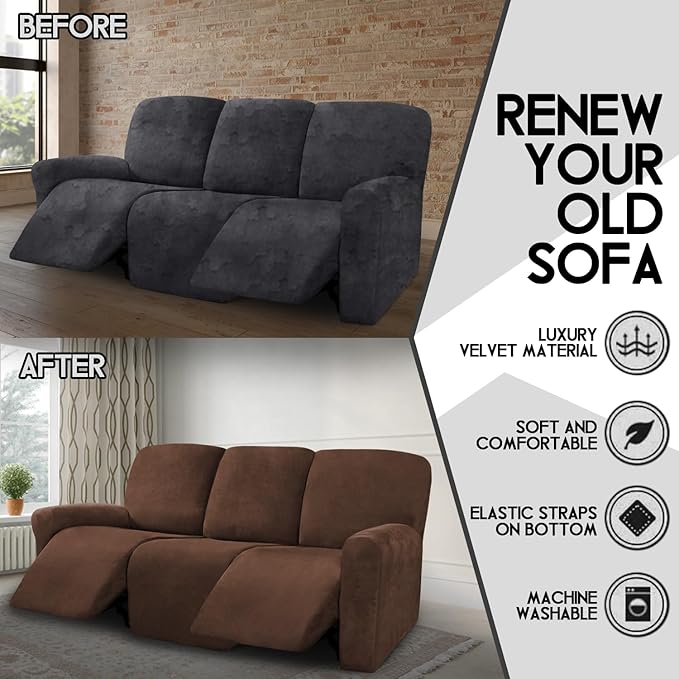 ULTICOR Velvet 8-Pieces Recliner Sofa Covers Stretch Reclining Couch Covers
