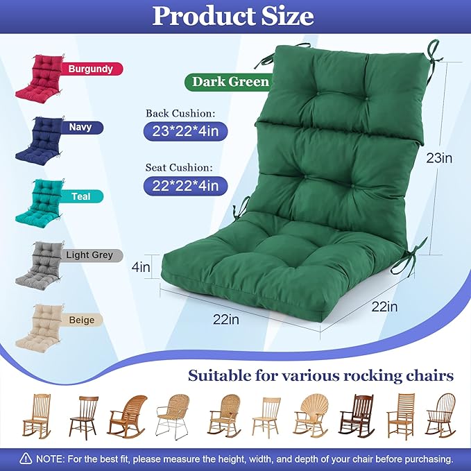 Rocking Chair Cushion, Waterproof and Fade-Resistant Adirondack Rocker Cushions